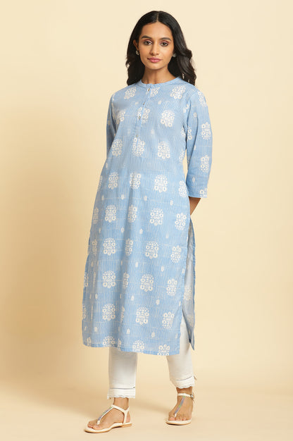 Blue Printed Straight Kurta