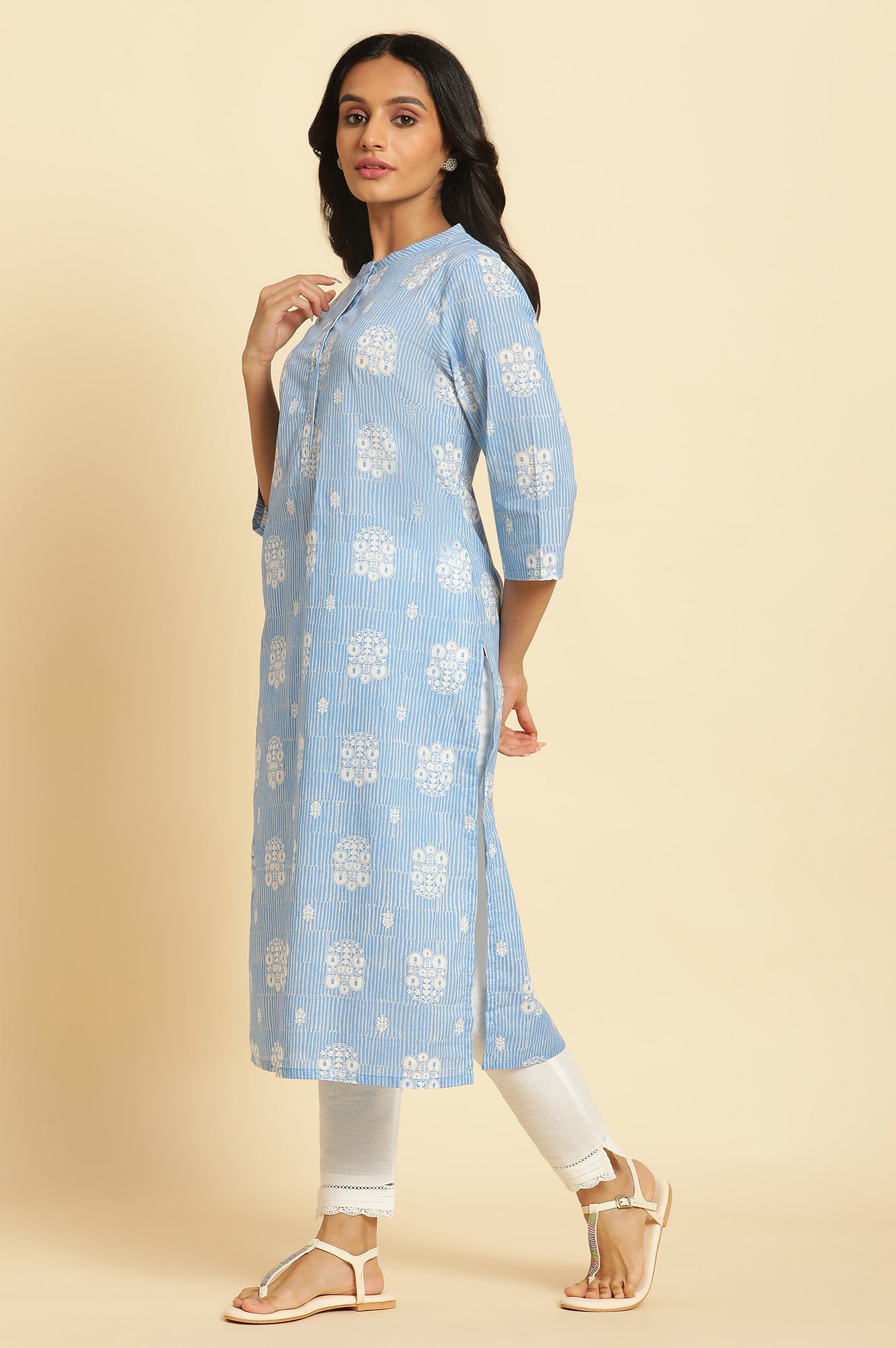 Blue Printed Straight Kurta