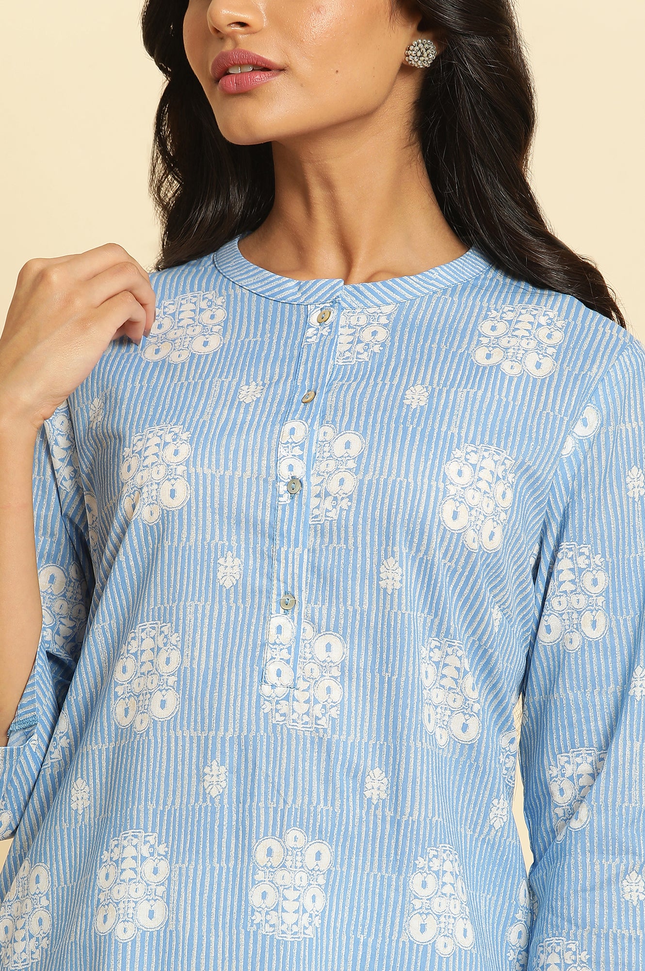 Blue Printed Straight Kurta