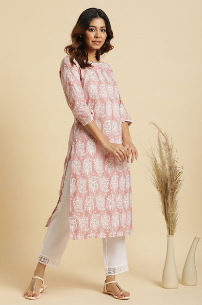 Pink Paisley Printed Cotton Kurta - wforwoman