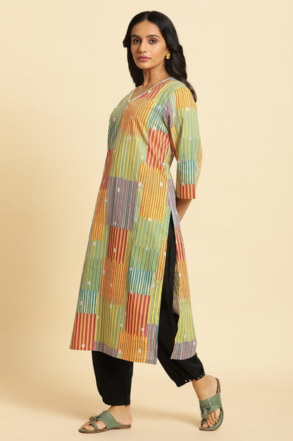Multi-Coloured Printed Straight Kurta With Lace - wforwoman