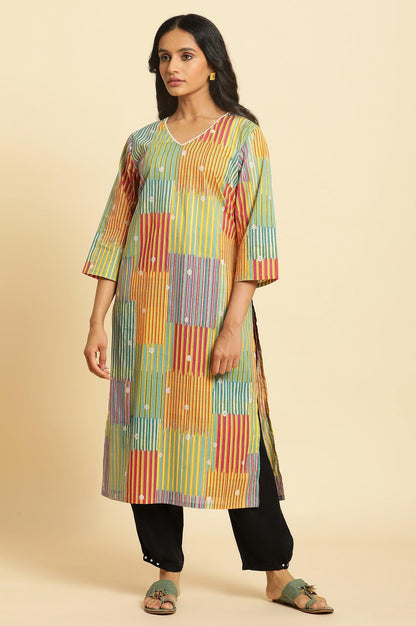 Multi-Coloured Printed Straight Kurta With Lace - wforwoman
