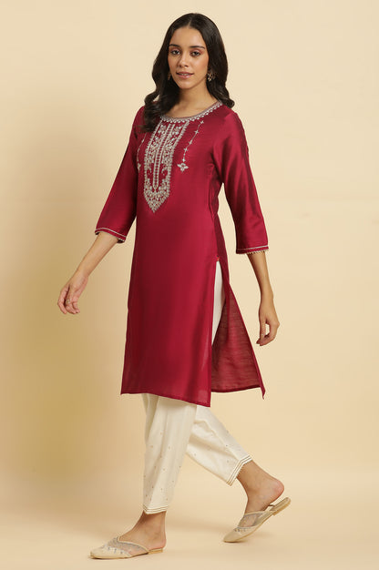 Magenta Embroidered Festive Kurta - wforwoman