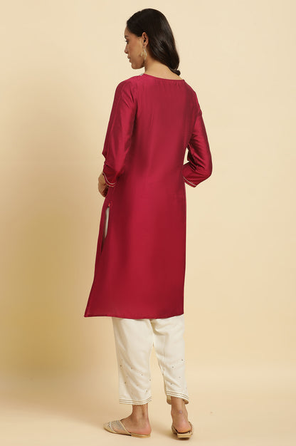 Magenta Embroidered Festive Kurta - wforwoman