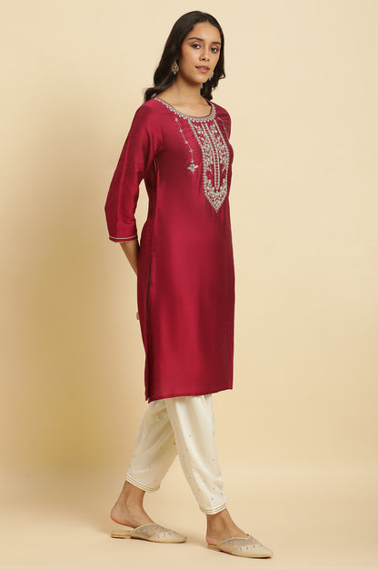 Magenta Embroidered Festive Kurta - wforwoman