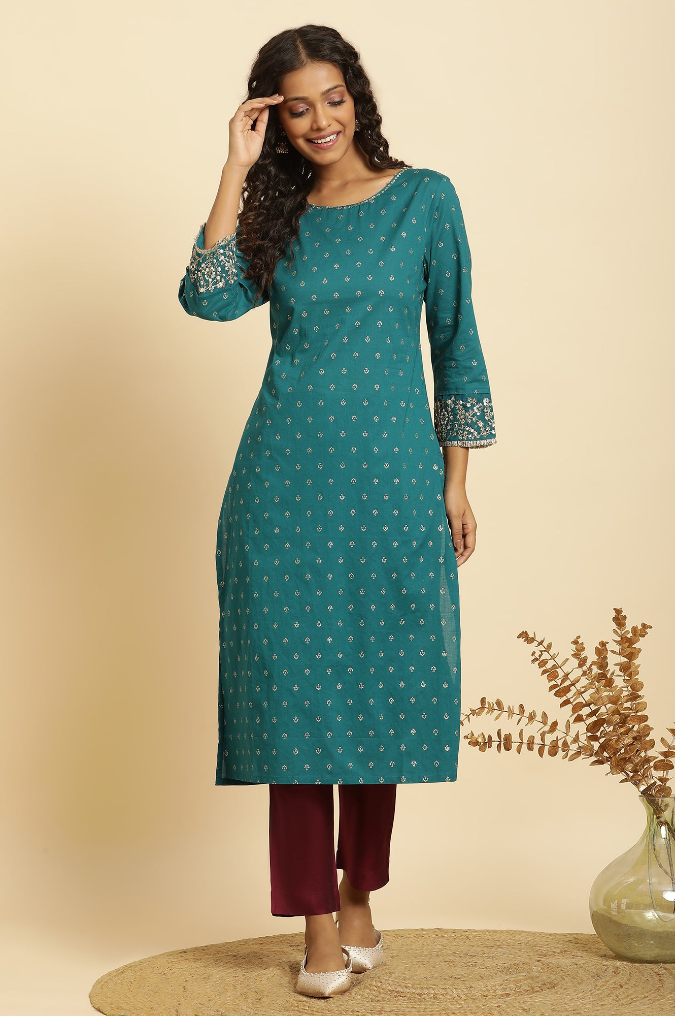 Blue Embroidered Festive Kurta