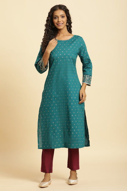 Blue Embroidered Festive Kurta