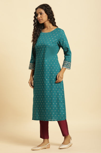 Blue Embroidered Festive Kurta