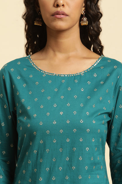 Blue Embroidered Festive Kurta