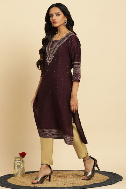 Purple Embellished Straight Festive Kurta - wforwoman