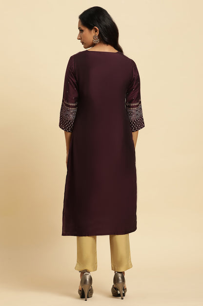 Purple Embellished Straight Festive Kurta - wforwoman