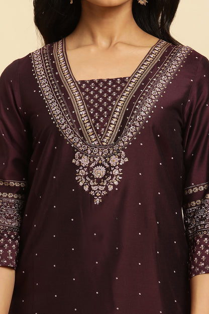 Purple Embellished Straight Festive Kurta - wforwoman