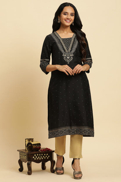 Black Embellished Straight Festive Kurta - wforwoman