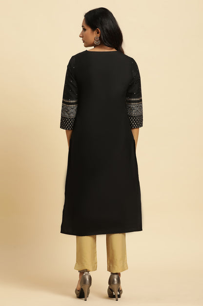 Black Embellished Straight Festive Kurta - wforwoman