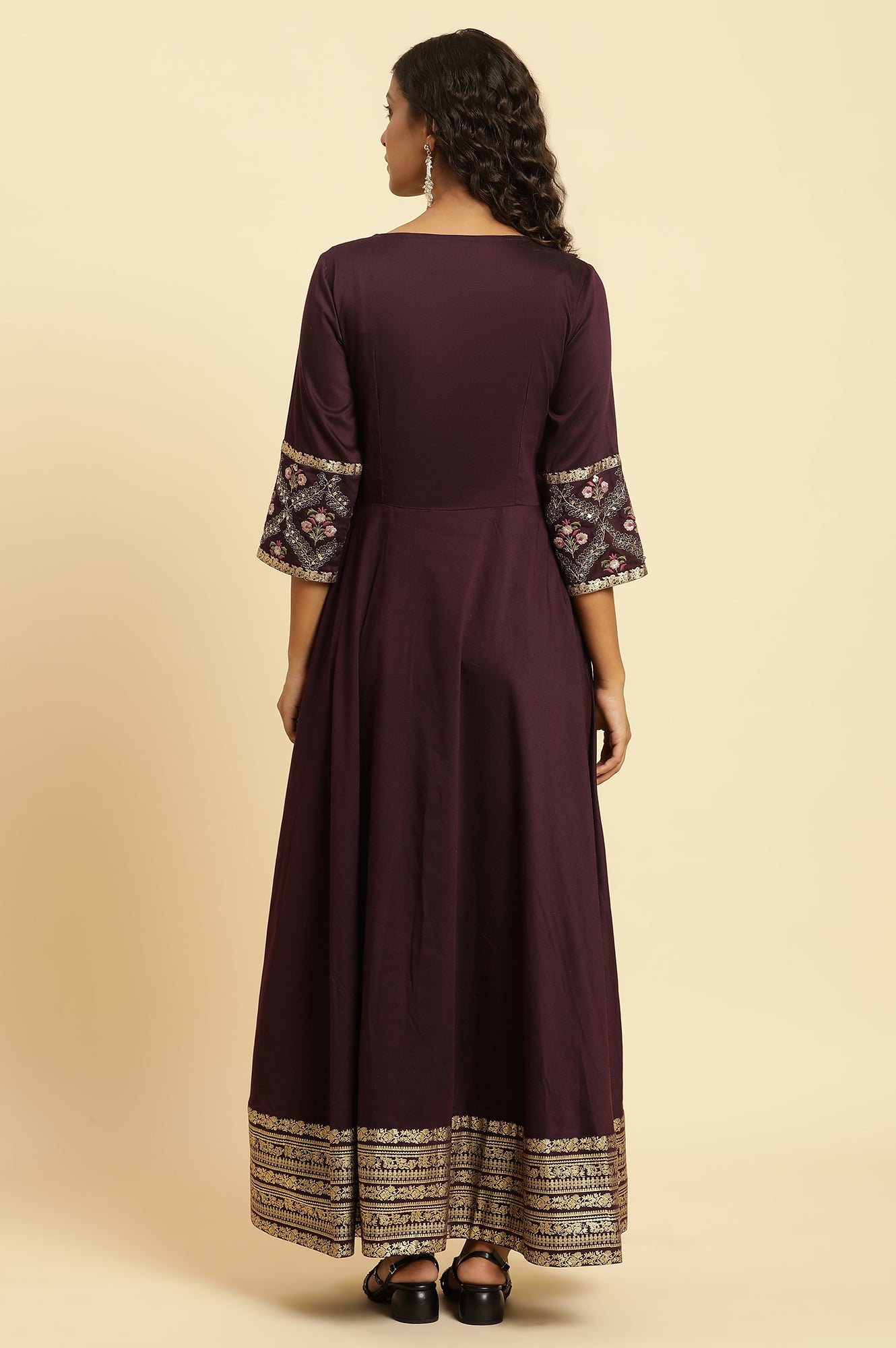 Purple Embroidered Festive Panelled Dress - wforwoman