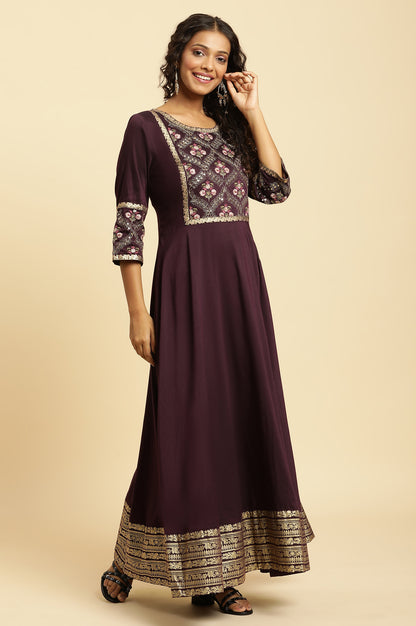 Purple Embroidered Festive Panelled Dress - wforwoman