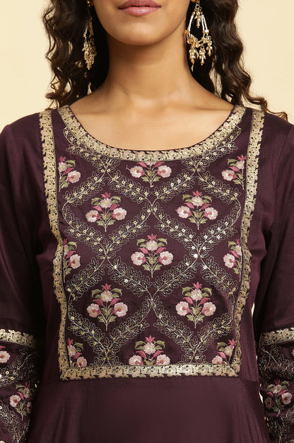 Purple Embroidered Festive Panelled Dress - wforwoman