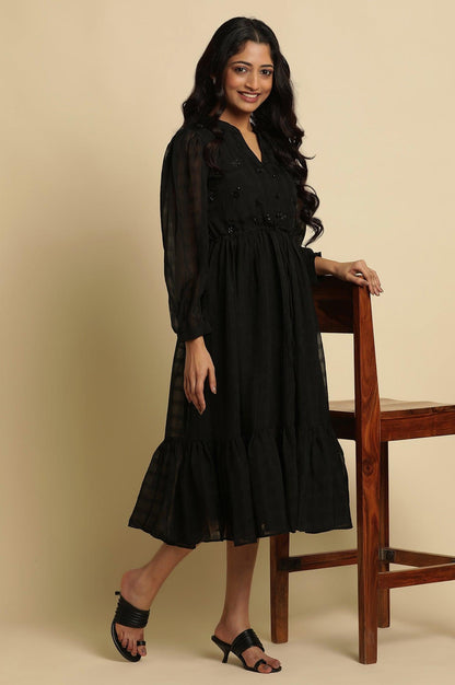 Black Embroidered Party Dress - wforwoman