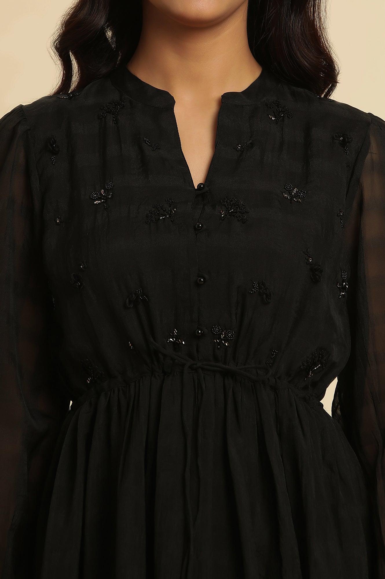 Black Embroidered Party Dress - wforwoman