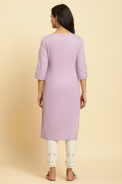 Light Purple Thread Embroidered Kurta - wforwoman