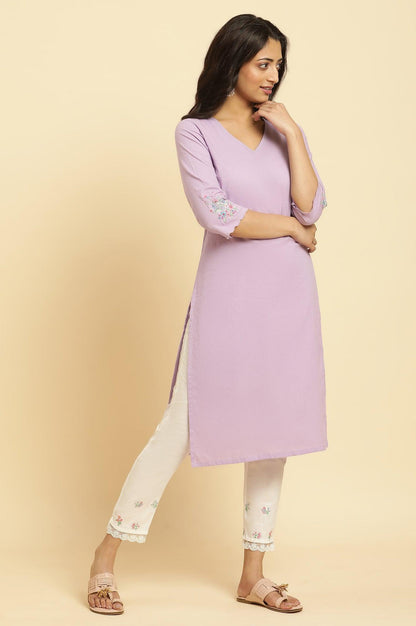 Light Purple Thread Embroidered Kurta - wforwoman