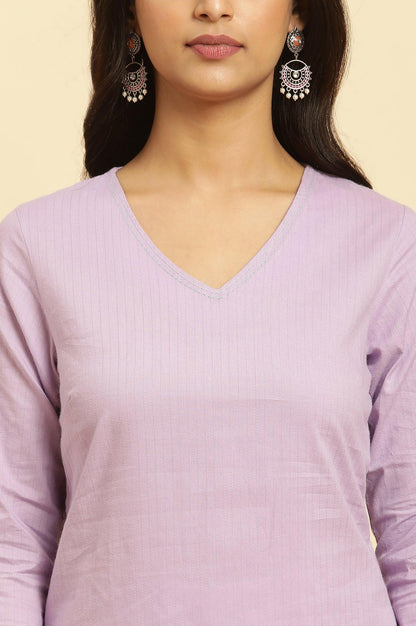 Light Purple Thread Embroidered Kurta - wforwoman