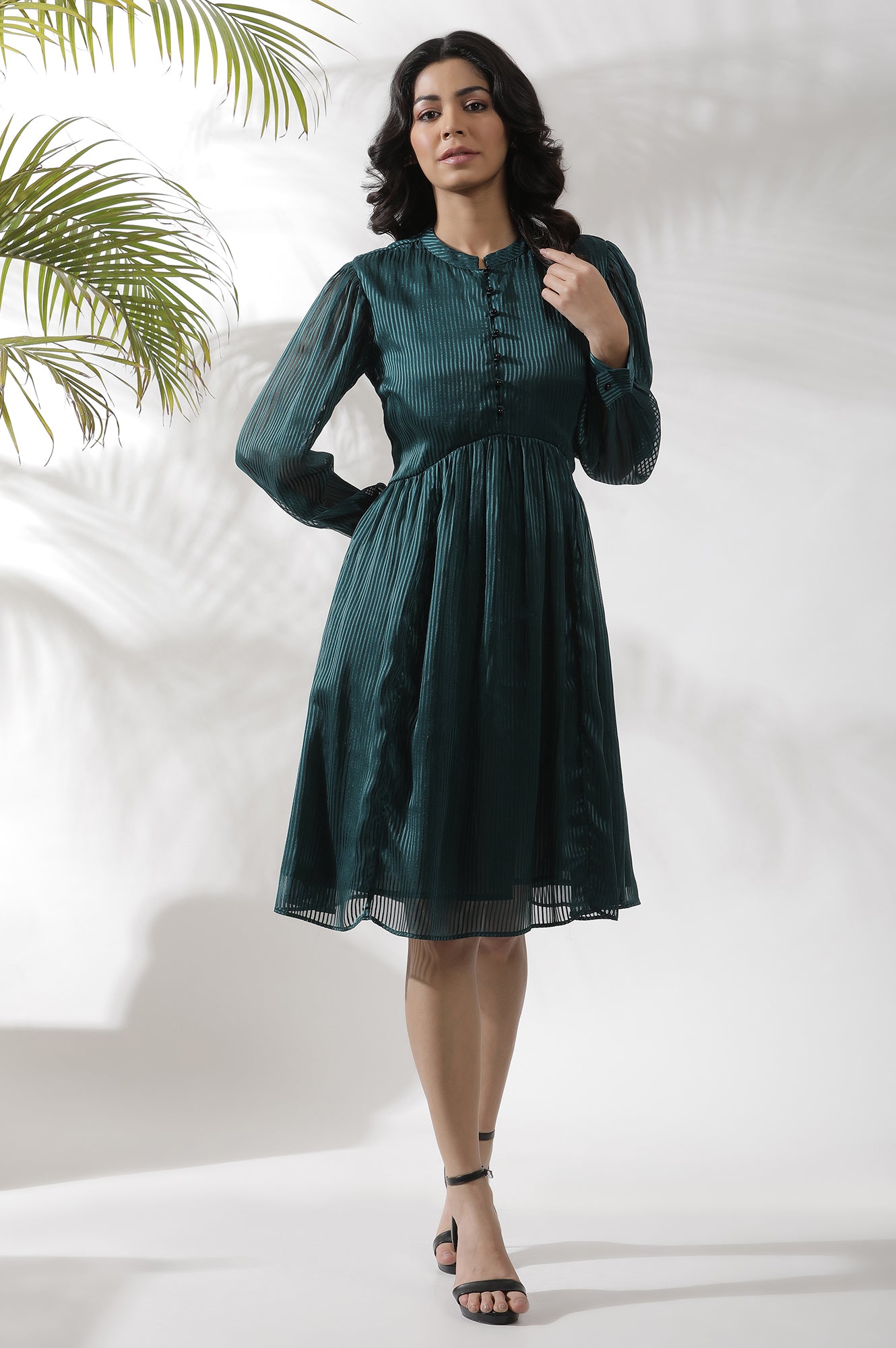 Dark Green Flared Short Western Dress