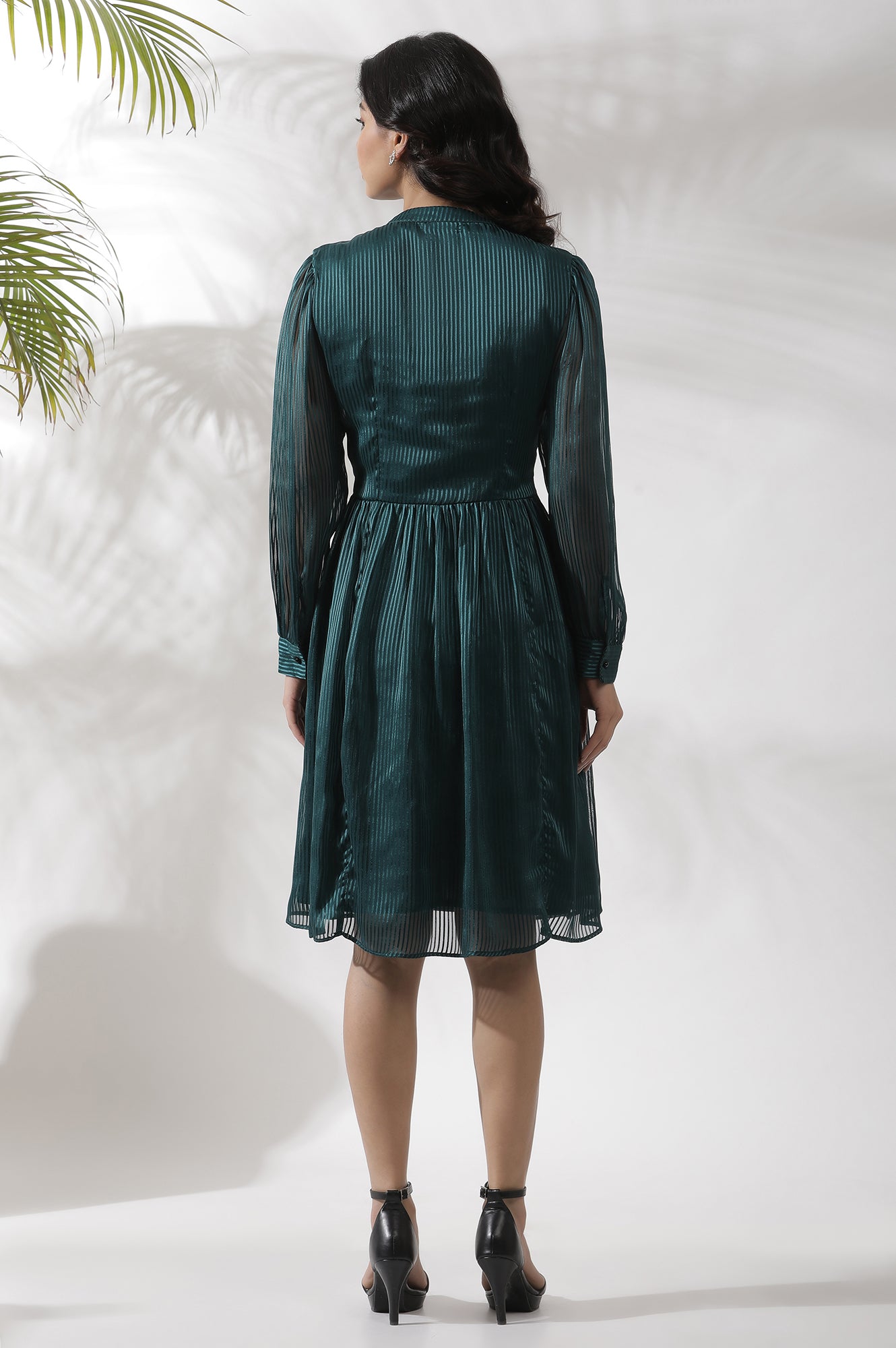 Dark Green Flared Short Western Dress