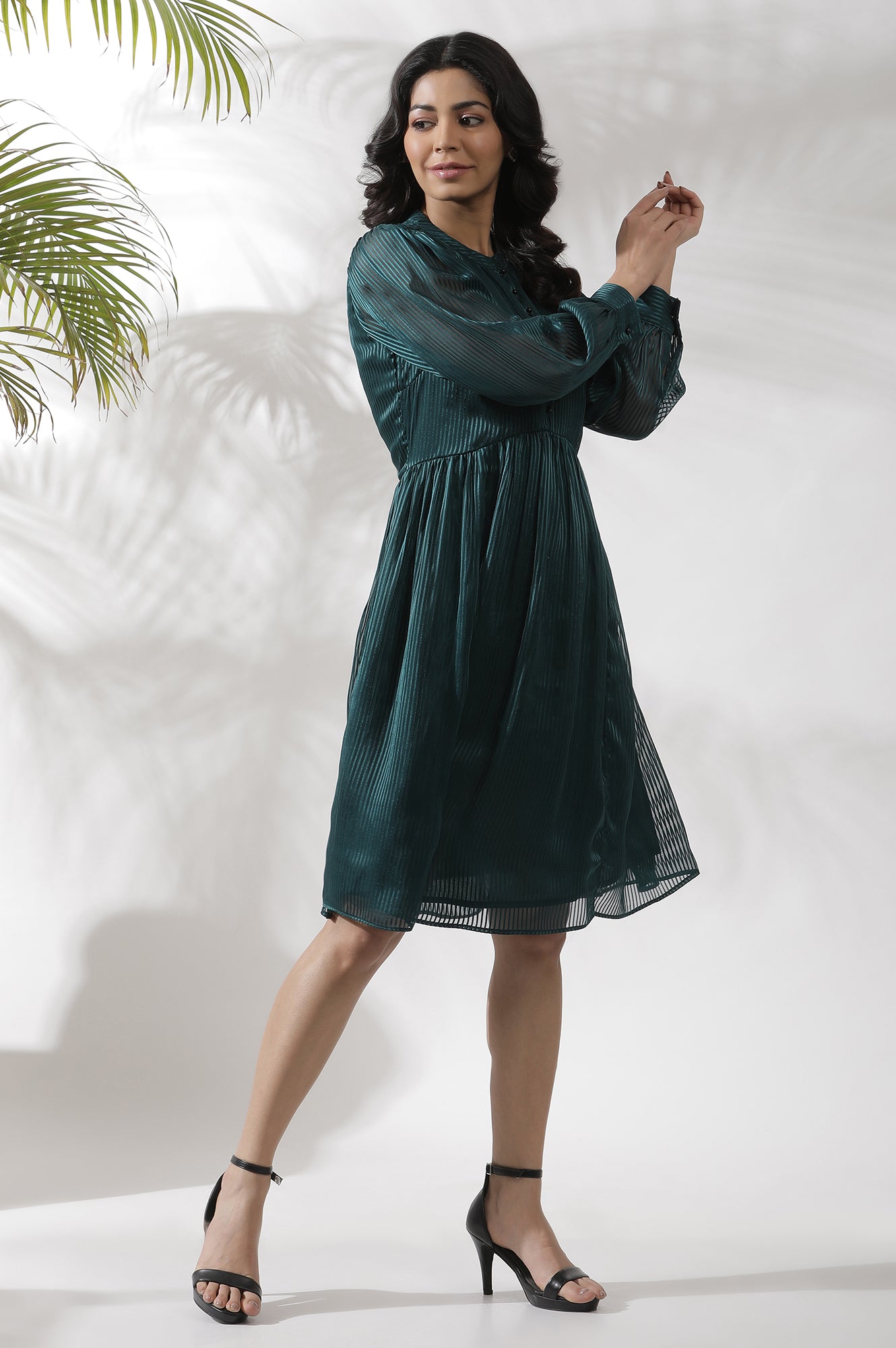 Dark Green Flared Short Western Dress