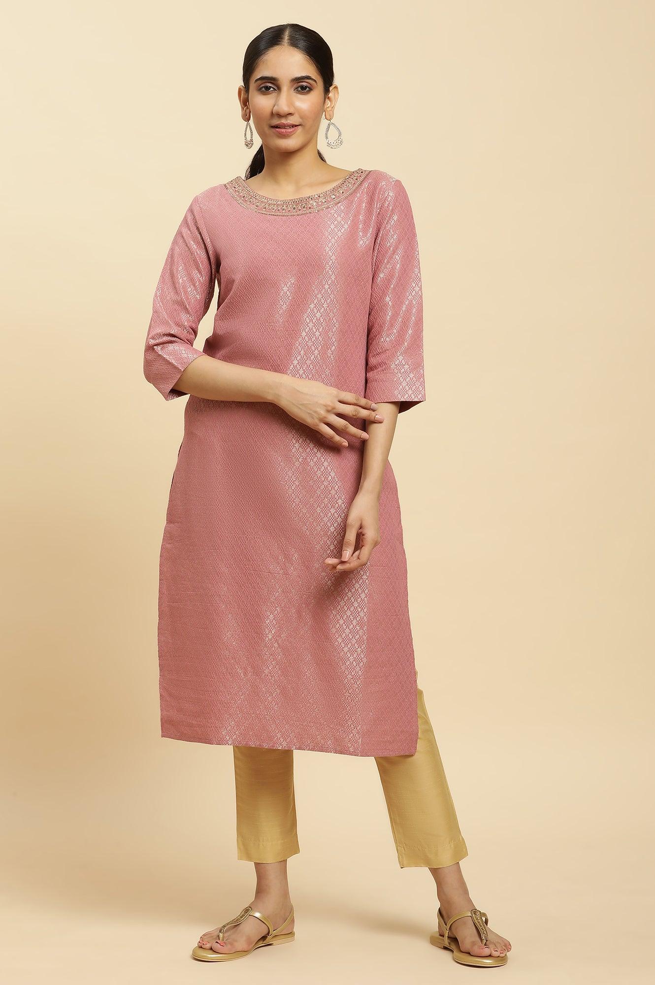 Purple Dobby Embellished Kurta - wforwoman