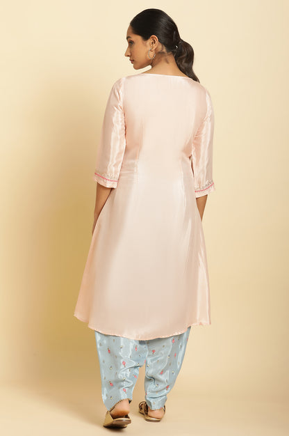 Peach Embroidered Flared Kurta - wforwoman