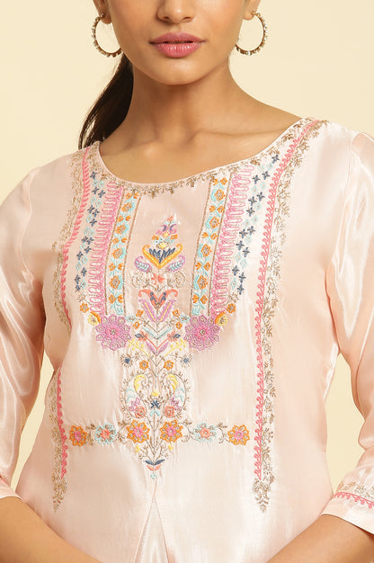 Peach Embroidered Flared Kurta - wforwoman