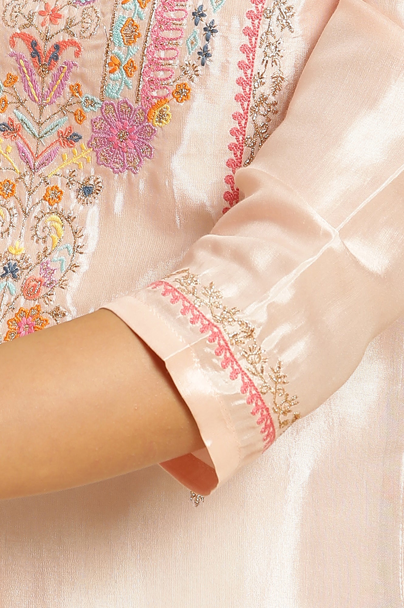 Peach Embroidered Flared Kurta - wforwoman