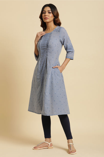 Blue A-Line Printed Kurta