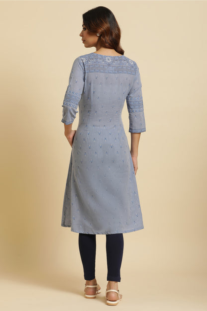 Blue A-Line Printed Kurta