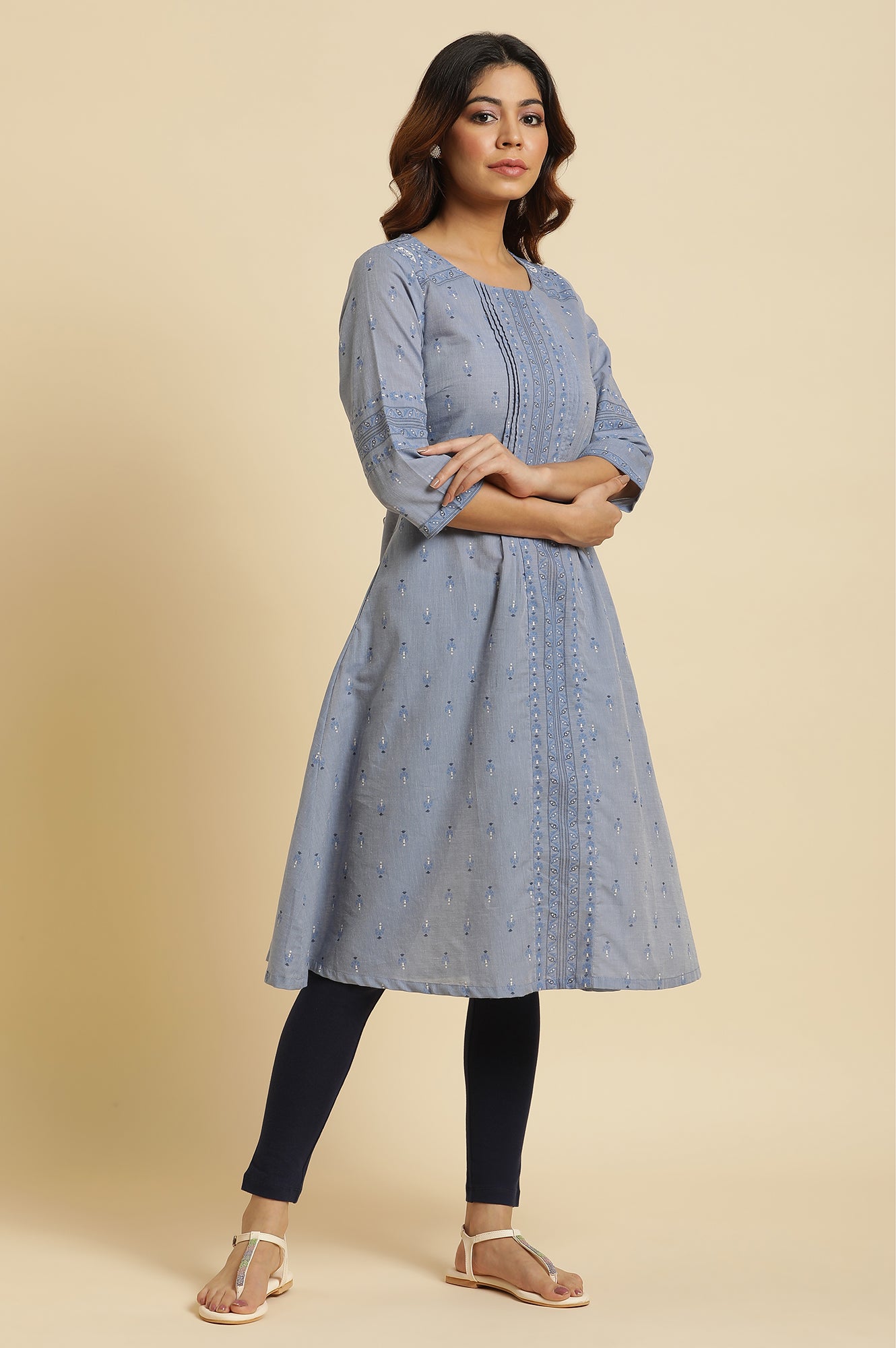 Blue A-Line Printed Kurta