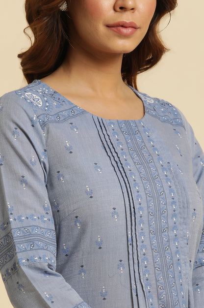 Blue A-Line Printed Kurta