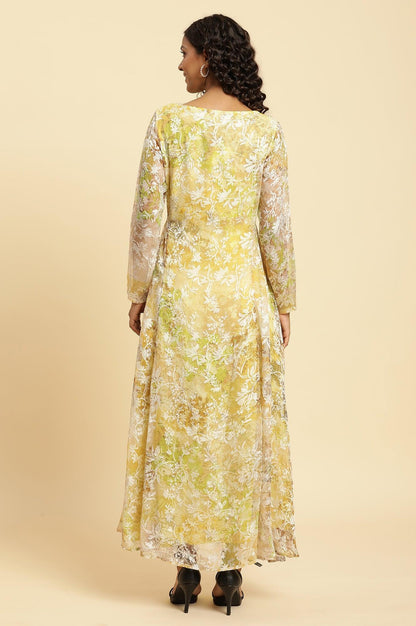 Yellow Self-Designed Flared Dress - wforwoman