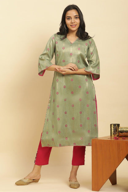 Green Printed Jacquard Kurta - wforwoman