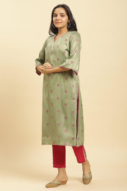 Green Printed Jacquard Kurta - wforwoman