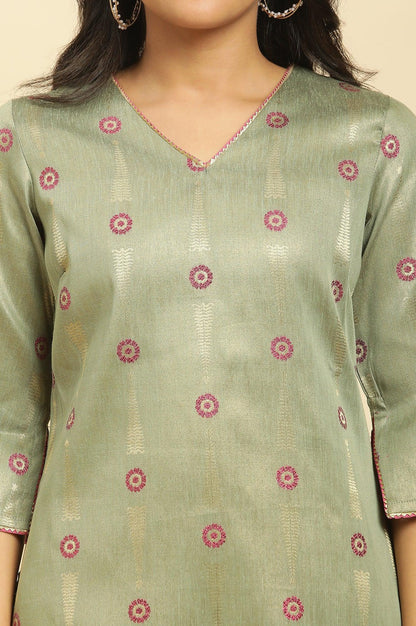 Green Printed Jacquard Kurta - wforwoman