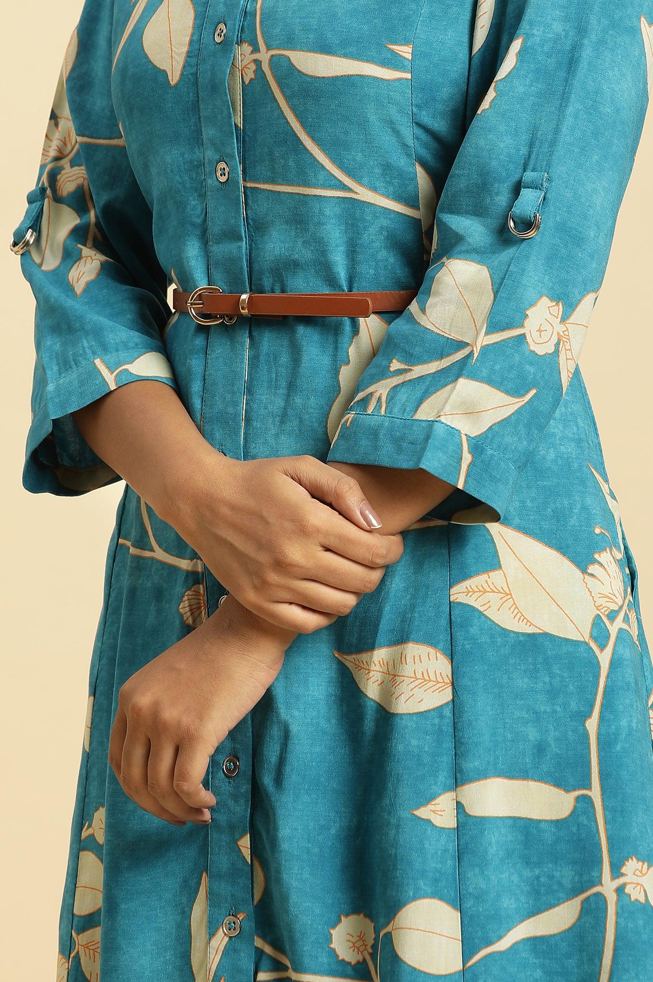 Blue Long Shirt Dress In Abstract Print - wforwoman