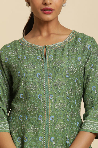 Forest Green Printed Panelled Kurta - wforwoman