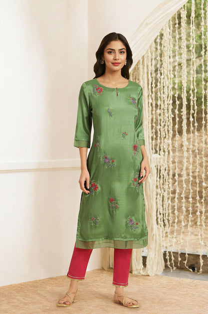 Green Embroidered Shantun Festive Kurta