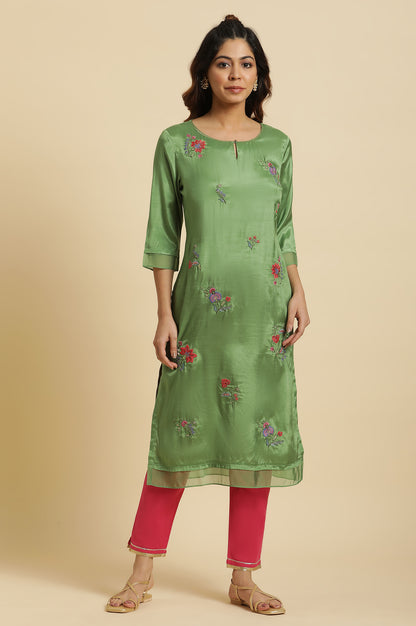 Green Embroidered Shantun Festive Kurta