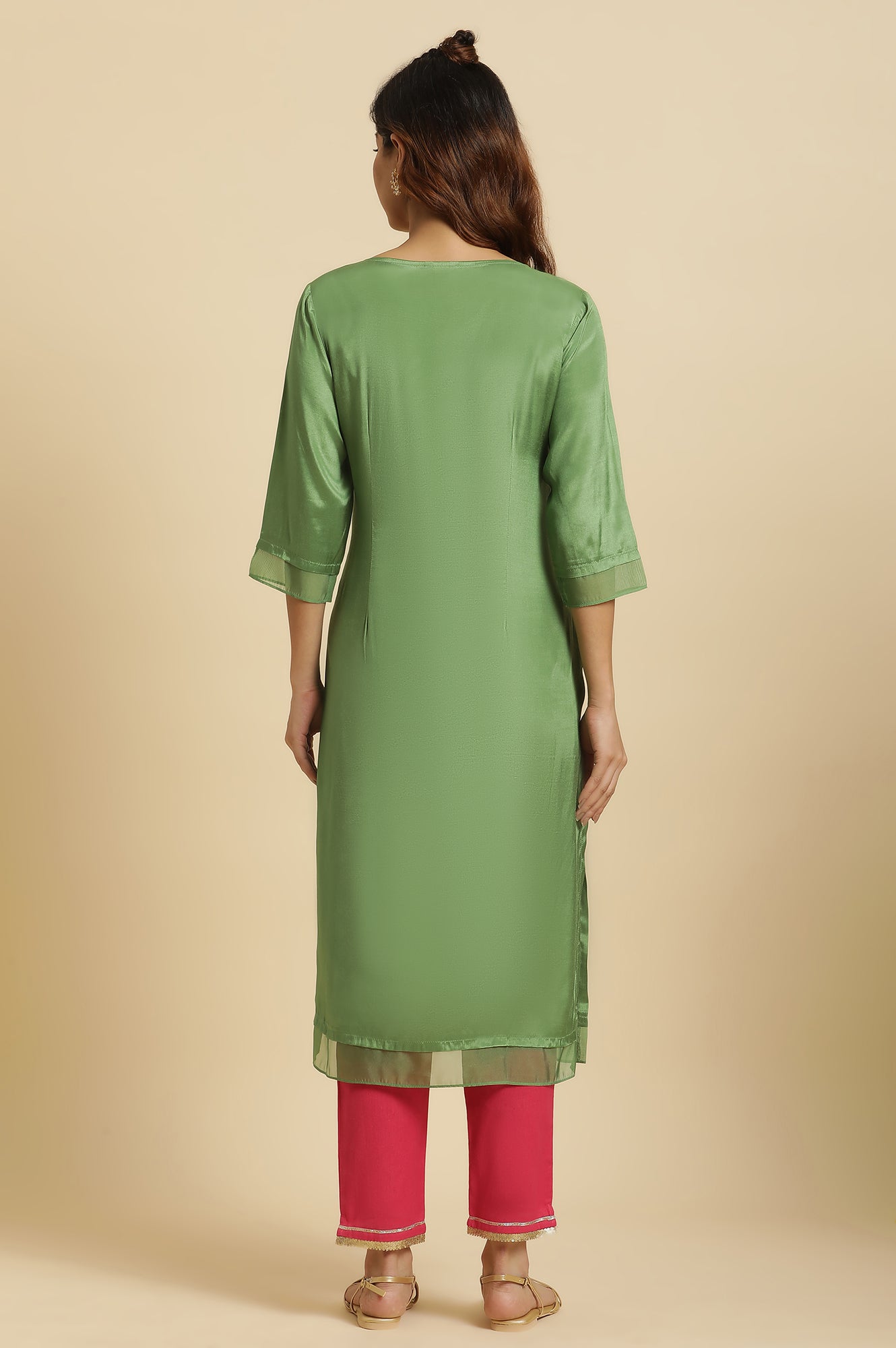 Green Embroidered Shantun Festive Kurta