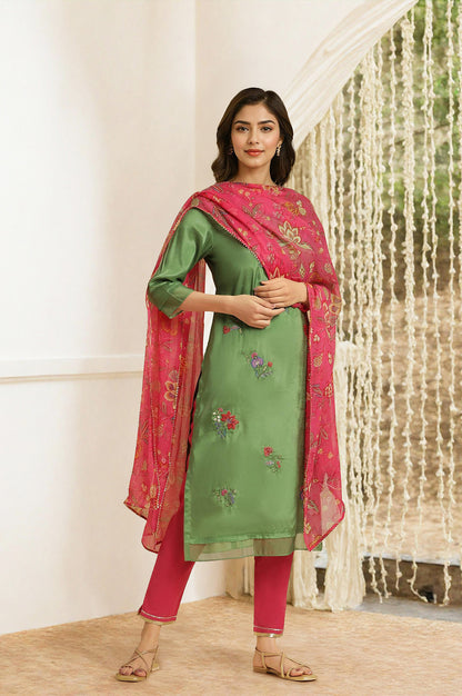 Green Embroidered Shantun Festive Kurta