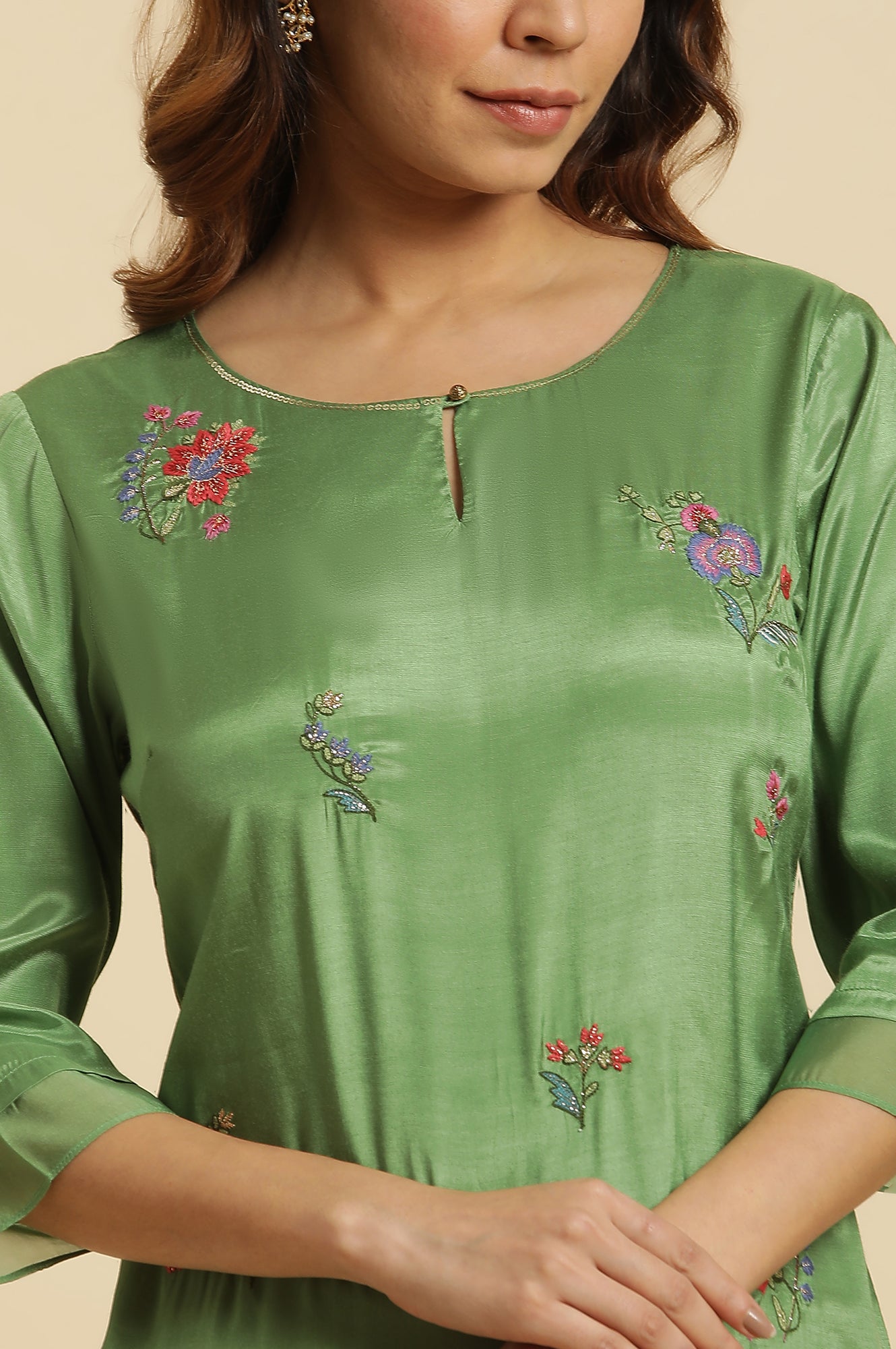 Green Embroidered Shantun Festive Kurta