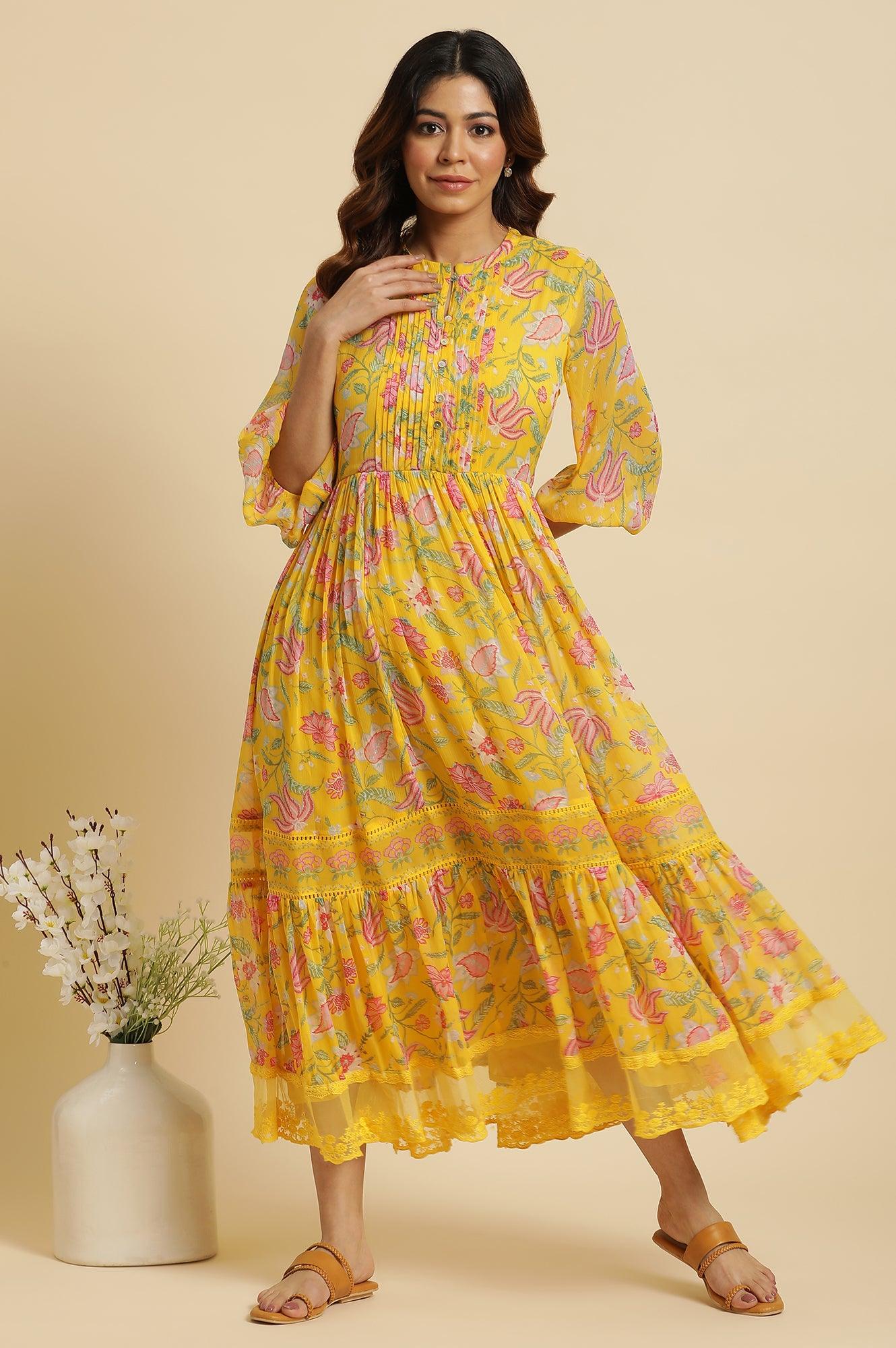 Yellow Floral Chiffon Maxi Dress – wforwoman