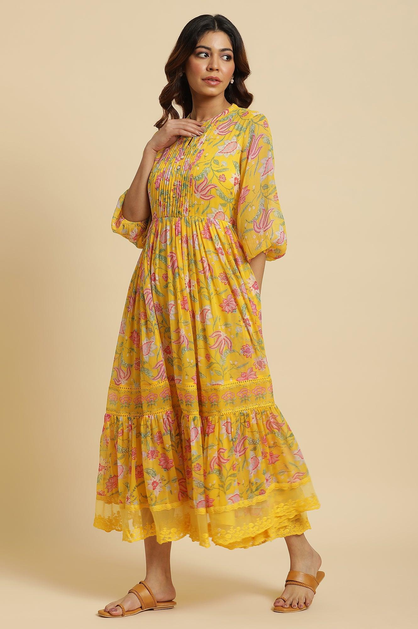 Yellow Floral Chiffon Maxi Dress – wforwoman